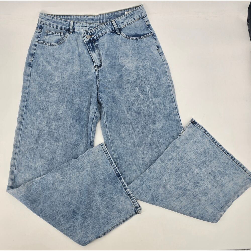 SHEIN‎ Light Wash Acid Denim Jeans High Rise Straight Leg 32x32 Y2K 90s Wide Leg